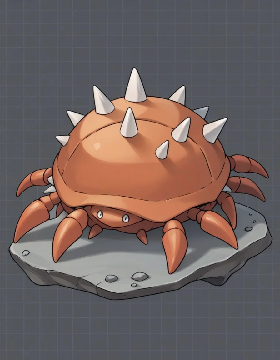 score_9,score_8_up,score_7_up, <lora:Navi_PokeDnaGen1_PonyXL_S1-000007:0.8> , nv-pokegen1, crab , Rock-Type, Gray color, Spikes, Crags, , Brown color, dark gray background, simple background, grid background,