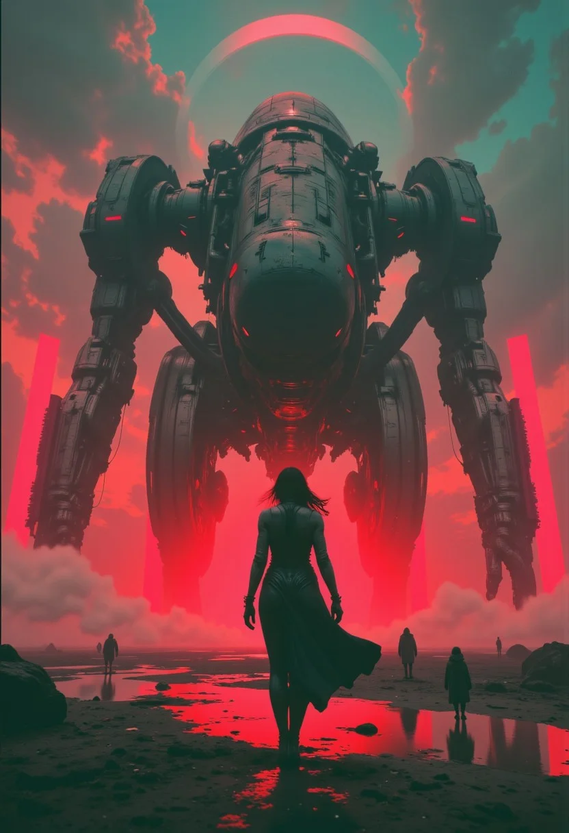highest details, ultra hyper realism. highly detailed and realistic. intricate and highly professional artwork, an absolute masterpiece.
a pretty female character in front of a towering gargantuan Leviathan, from below view , in the (style of ethereal cybernetic fantasy:1.6), Faded Polaroid Photo, analog, old faded photo, old polaroid,, limited dark palette, unusual colors, atmospheric haze, highly dramatic volumetric lighting. ruby red haze, atmospheric fog, digital corruption, washed-out background, desaturated world, bleached dystopia, monochromatic with vibrant ruby red neon pops, flickering neon fractures, and glitching light pulses.