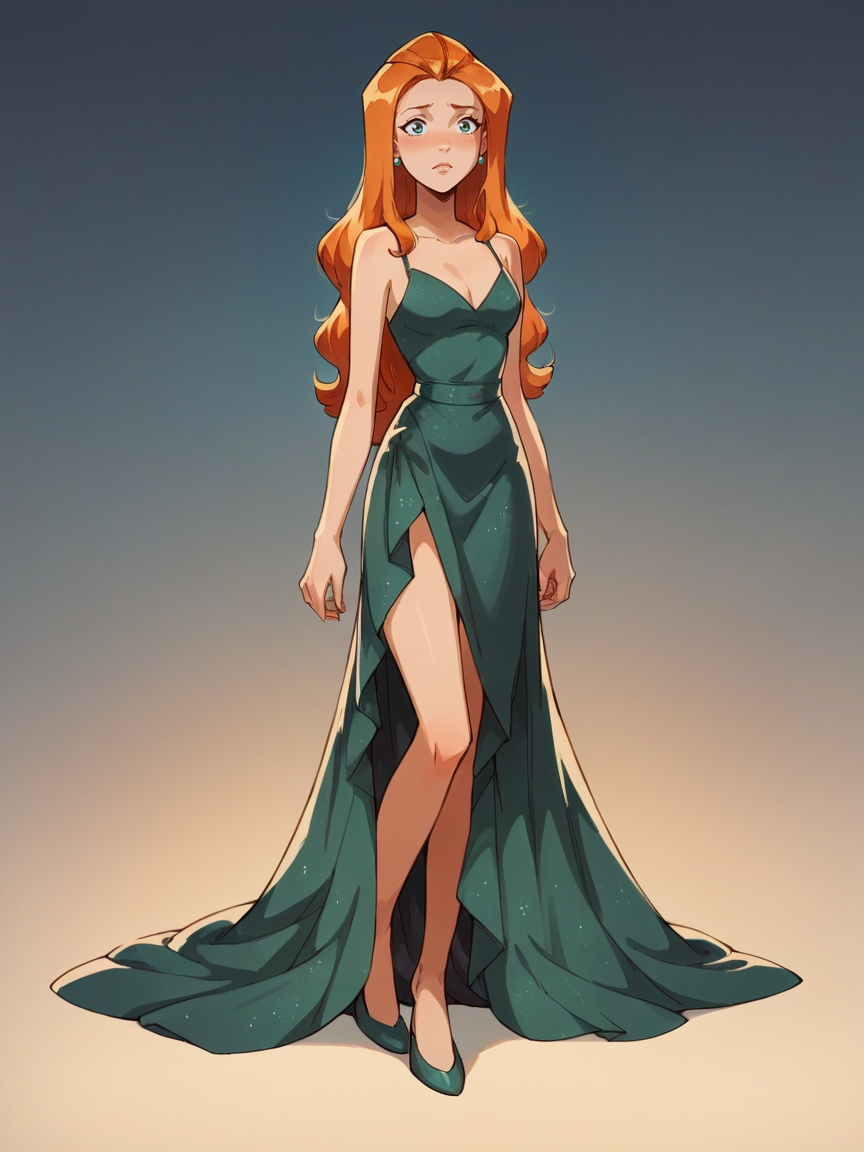 score_9, score_8_up, score_7_up, score_6_up, score_5_up,   <lora:SamTSXLP:1> samts, 1girl, long hair, solo, green eyes, orange hair, black evening gown, full body, blush