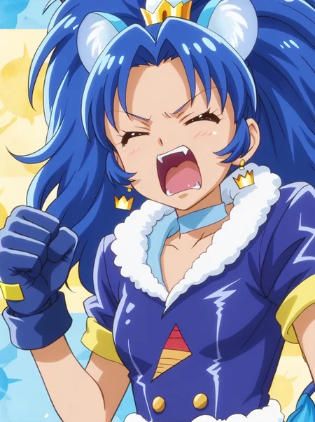 detailed background, shiny skin, posing,
<lora:curegelato.pony:1>,
curegelato,
large breasts, fist, shouting, closed eyes,