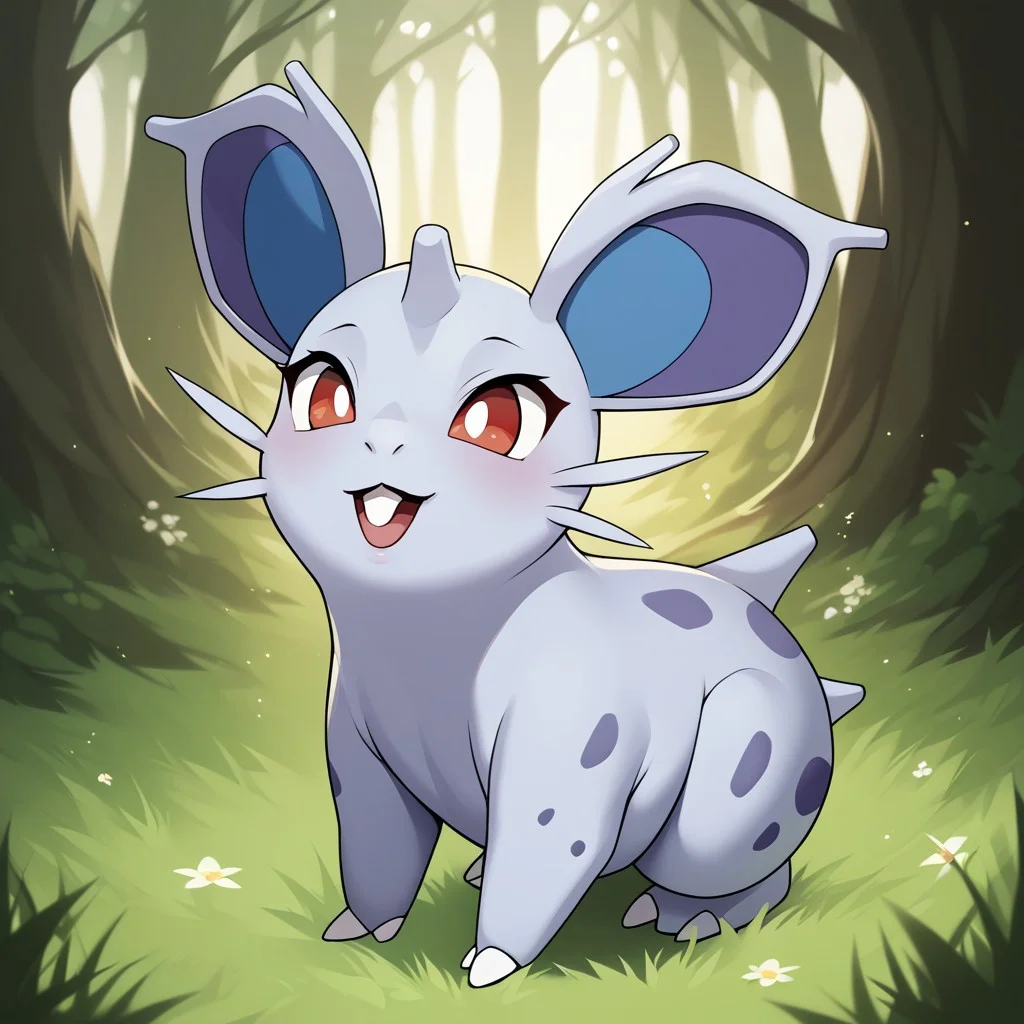 score_8_up, score_7_up, score_6_up, source_anime,, rating_explicit, BREAK solo, mouth, ,smile , ,female, ,cute,anthro, ,,,cute ,cute head,,(creature),,, , , , ,,cute,,mouth,,,forest,tree, ,mustache, , rabbit tooth, , nidoran,freal,