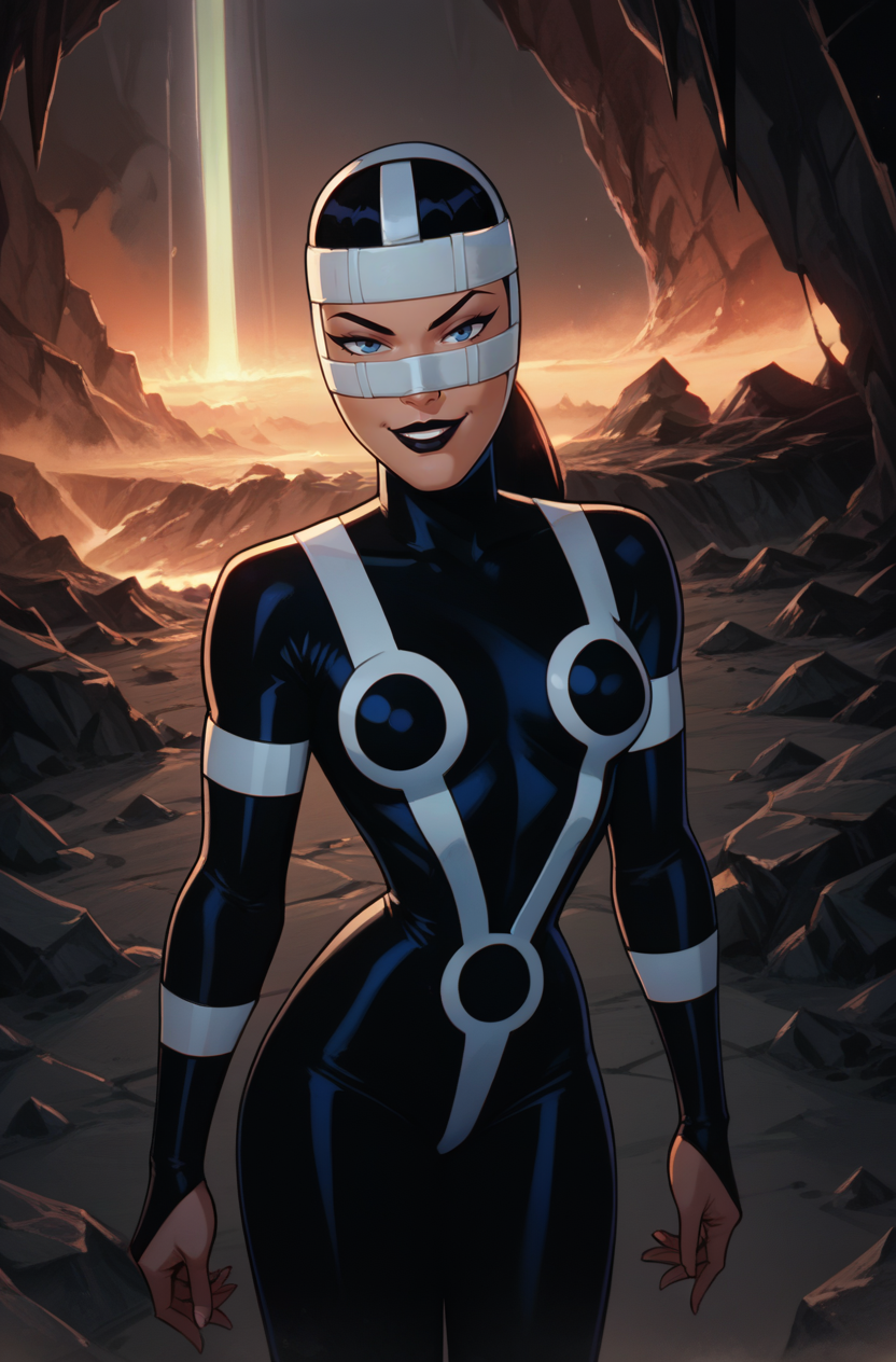 score_9, score_8_up, score_7_up, score_6_up, masterpiece, high quality, perfect face, perfect eyes, Lashina, 1girl, black hair, long hair, ponytail, bodysuit, mask, black lips, bandages, apocalypse, hell, volcanic, smirk, smug
<lora:STASLashina-90reps:1>