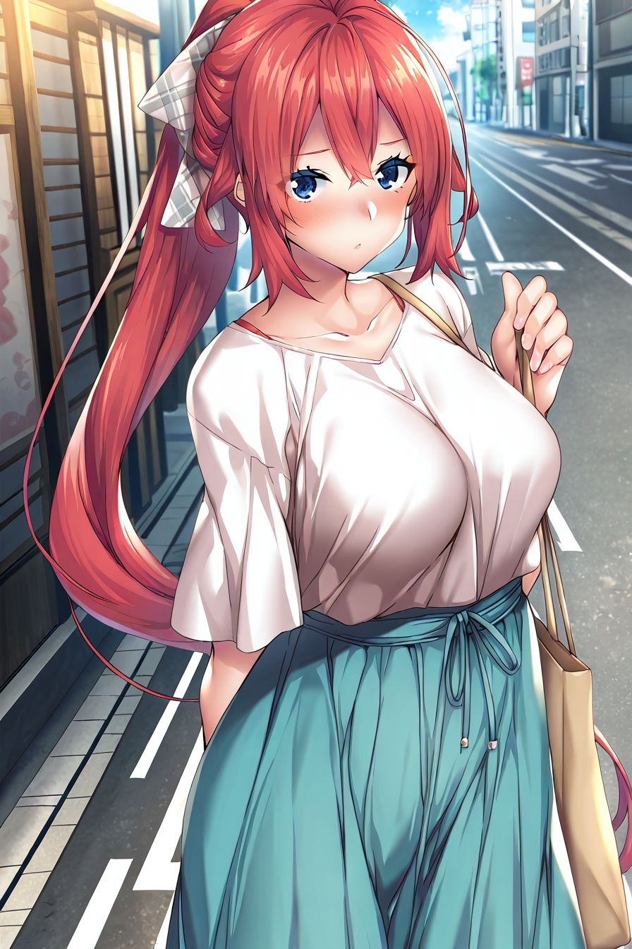 shiny skin, posing, impossible clothes, 
<lora:amanatsu.il:1>,
amanatsu, 
kazuha, 
casual fashion, 
street, 
dynamic angle, 
looking at viewer,