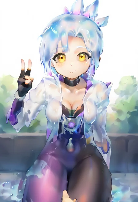 score_9, score_8, score_7_up solo BREAK 
1girl, BREAK medium breasts, seductive look,by yuio, <lora:yuio_style_PONYXL:1>,<lora:Mizah_style:1>,<lora:J.K_Pony_test_v1:1>,
BREAK Tracerkpop  , Tracer (overwatch),looking at viewer,blush,<lora:Lord_Moku:1> BREAK RivenSBXL, sidelocks, single horn, pointy ears, medium breasts, black choker, collar bone, single bare shoulder, cleavage, white kimono, purple sash, multicolored sash, purple elbow gloves, fingerless gloves, purple pants, asymmetrical clothes, greaves, purple sandals BREAK v over eye,backhand BREAK lui-newyr, white hair,slime green skin wet