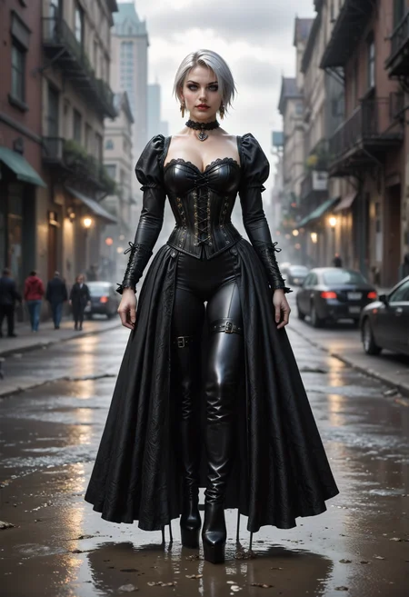 score_9, score_8_up, score_7_up, isabella_valentine, soulcalibur, looking at viewer, tiptoeing, sunbeam, piercing through clouds, flooded, post-apocalyptic city, outdoors, analogue photo, (style\d0f_v2.safetensors:0.8), (location\v4mpcity.safetensors:0.8), outfit\g0th1c80dy5u1t.safetensors, <lora:style\d0f_v2.safetensors:0.8>, <lora:location\v4mpcity.safetensors:0.8>, <lora:style\doujinSEPhentaiSEPcomic.safetensors:0.4>, <lora:style\Fant5yP0nySEPfantasySEPconcept art.safetensors:0.4>