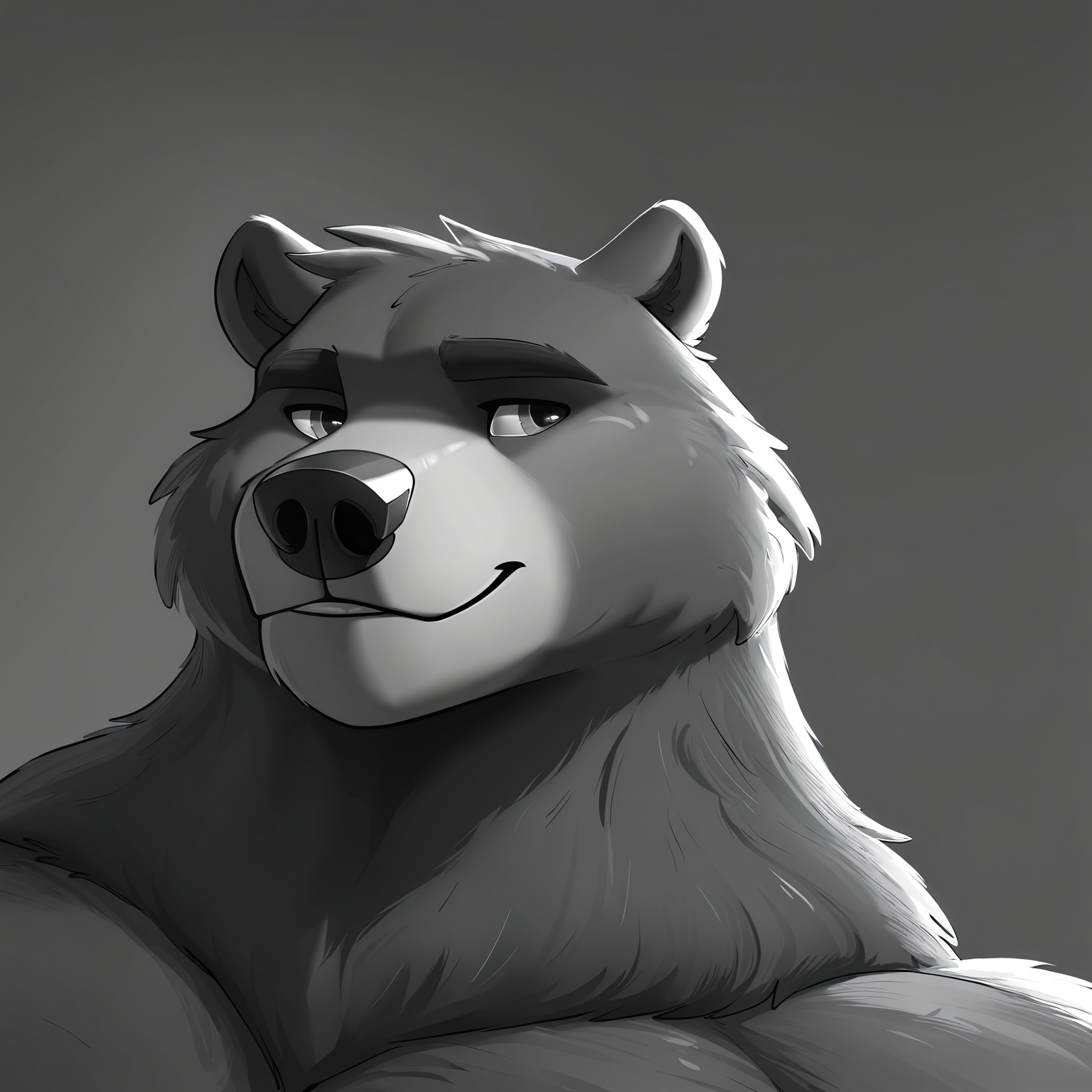 <lora:Gigachad:1> gigachad, black and white, monochrome, close-up, bara, bear, male,, masterpiece, best quality, newest, absurdres, highres, very aesthetic,
