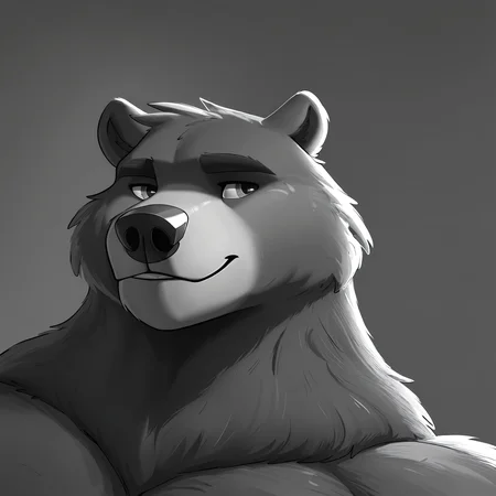 <lora:Gigachad:1> gigachad, black and white, monochrome, close-up, bara, bear, male,, masterpiece, best quality, newest, absurdres, highres, very aesthetic,