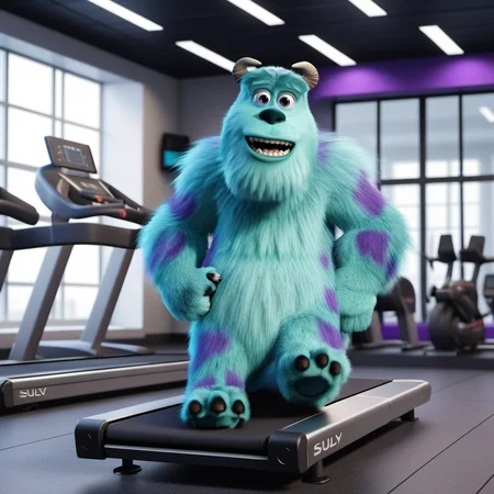 Sully1024, a furry running on a treadmill  in a gym, detailed eyes, highly detailed, photography, ultra sharp, film, bokeh, professional, 4k  <lora:add-detail-xl:1.5>  <lora:Sully1024:0.8>