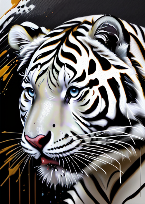 animal, a white tiger, <lora:MS_Acrylic_Art:0.8> ,paint drops, paint splash, painting, brush strokes,