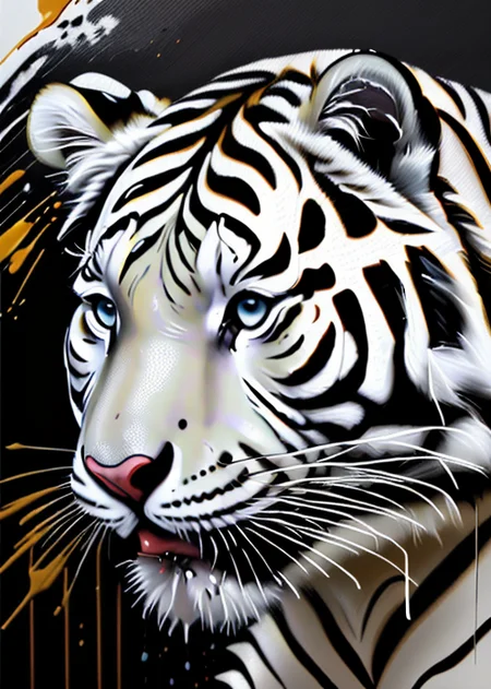 animal, a white tiger, <lora:MS_Acrylic_Art:0.8> ,paint drops, paint splash, painting, brush strokes,