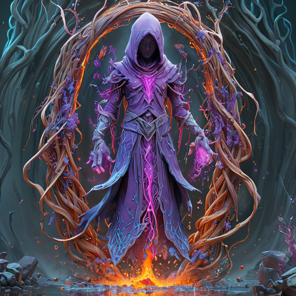 <lora:artfullyNETHERMAGE_SDXL_V2:1>, masterpiece, detailed, uhd, 8k, nether mage, elemental strand weaving