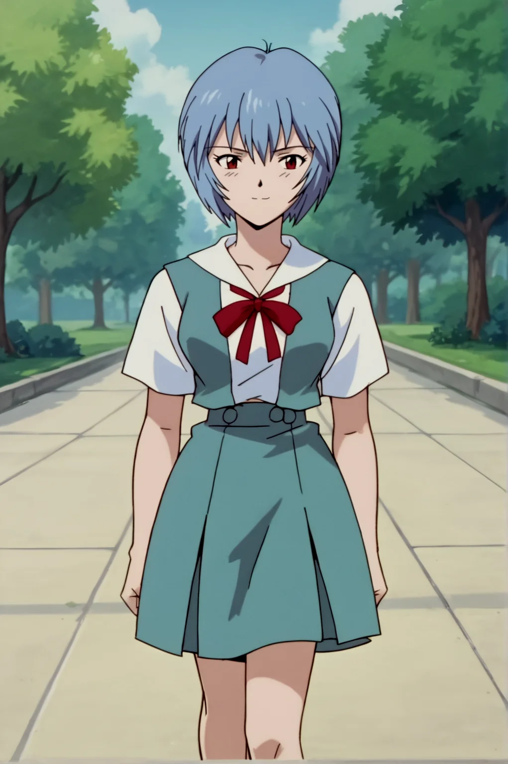 score_9, score_8_up, score_7_up,anime_source, source_anime, best background, detailed background, anime screencap, Rei Ayanami, School Outfit, solo, dynamic angle, naughty face, dynamic camera, dynamic pose, outdoors, walking, <lora:JN_Rei_Ayanami:0.8>