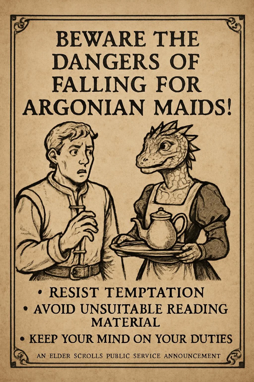 Elder scrolls PSA on the dangers of falling for argonian maids