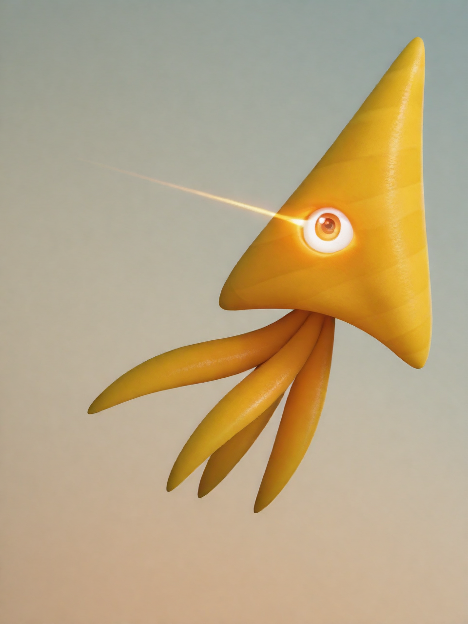 ILXLpos,solo,YellowWisp, bright yellow smooth triangular body, subtle horizontal stripes, large round single reddish-orange eye, Three elongated curved appendages extend from base resembling fins or tentacles,(heat vision,eyelaser),<lora:Laser Vision:1.2>,<lora:Yellow Wisp:1.0>