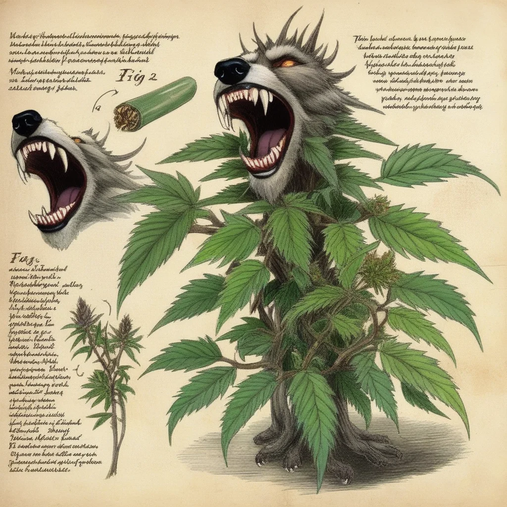 bestiarum marijuana bush with wolf fangs <lora:bestiarum:0.7>
