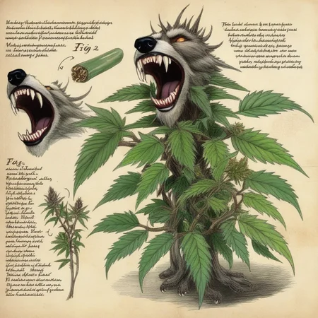 bestiarum marijuana bush with wolf fangs <lora:bestiarum:0.7>
