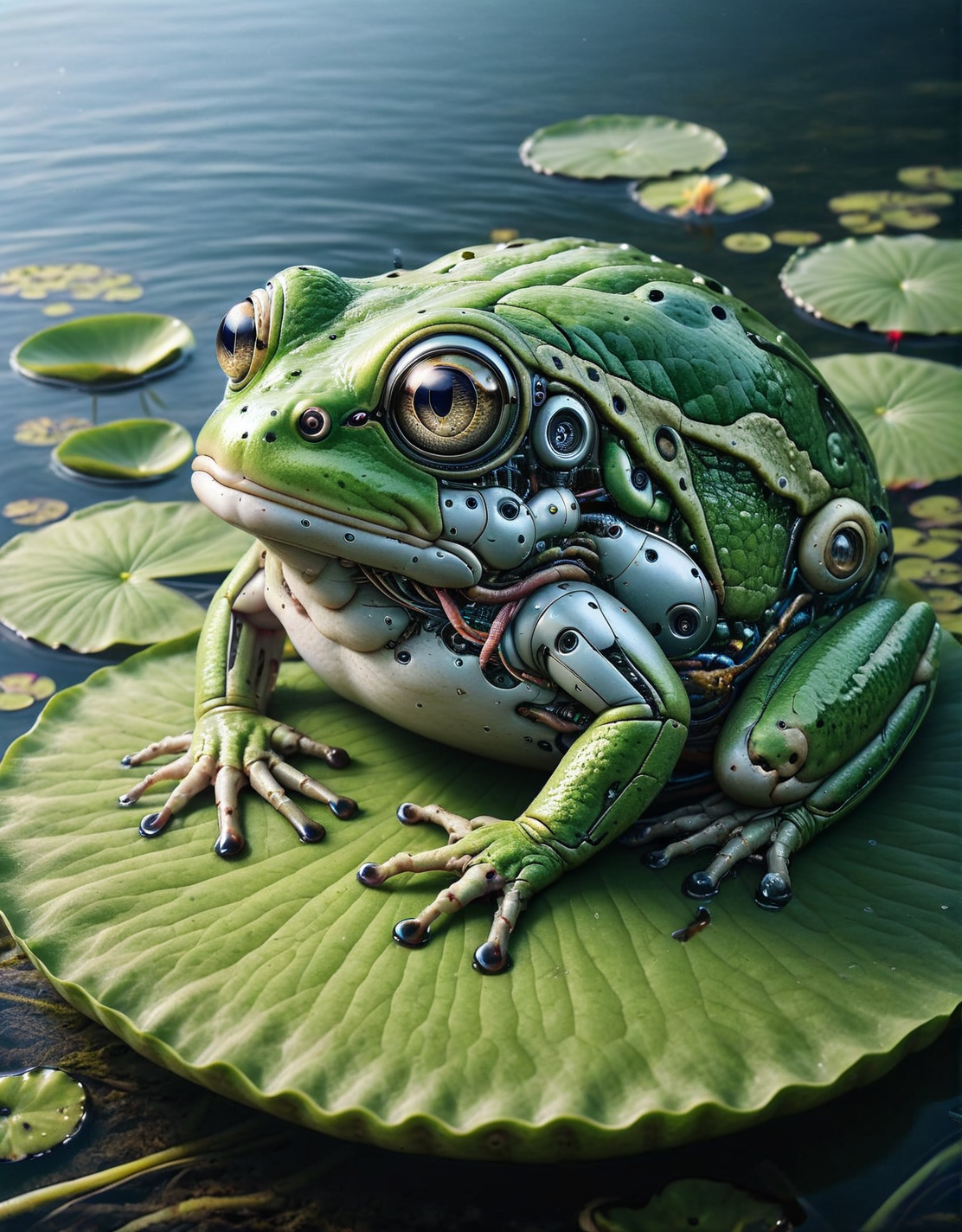 An ais-rbts frog on a lilypad <lora:ais-rbts-sdxl:1>, masterpiece, uhd, 4k