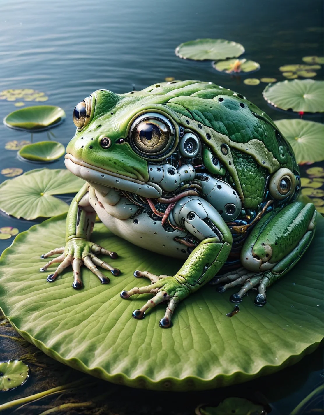 An ais-rbts frog on a lilypad <lora:ais-rbts-sdxl:1>, masterpiece, uhd, 4k