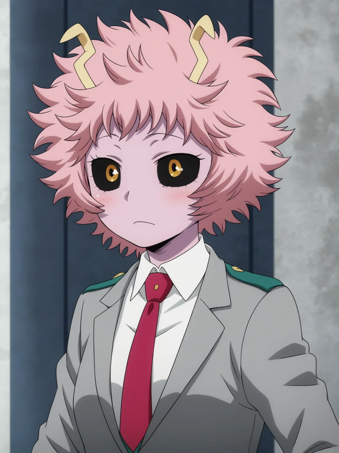 <lora:MinaAshidoPonyV2:1>, minaashido, 1girl, white shirt, necktie, grey jacket, solo