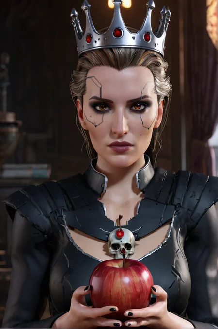 <lora:Meredith_Stout_from_Cyberpunk_2077_101:0.7> meredith101cyberpunk portrait , as evil queen holding a poisoned apple shaped like a skull dripping , finely detailed eyes, moody, , epic scene, epic composition, Photography, Cinematic Lighting, Volumetric Lighting, ethereal light, intricate details, extremely detailed volumetric rays 35mm photograph, film, bokeh, professional, 4k, highly detailed . Bleak, post-apocalyptic, somber, dramatic, highly detailed