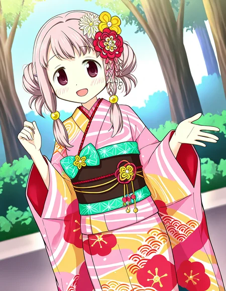 masterpiece, best quality, newest, absurdres, highres, safe, 1girl, tamaki ui \(haregi costume\), magia record: mahou shoujo madoka magica gaiden, open mouth, outdoors, dutch angle, <lora:tamaki_ui_noobaiXLNAIXL_vPred10Version:0.7>