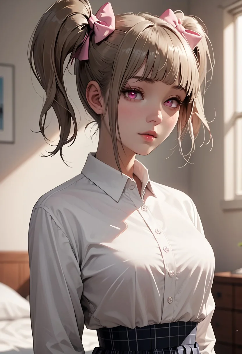 score_9, score_8_up,score_8, score_7_up,score_7,
masterpiece, high quality, solo, slim waist,small ass, sensual, seductive,high contrast,
medium shot, 45 degree angle, soft focus, shallow depth of field,portrait,
apartment,
 <lora:Ruri:0.6> ruri_cinn, bangs, 1girl, pink eyes, twintails, hair bow,skirt,