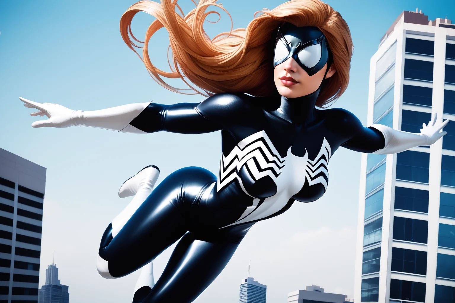 score_9, score_8_up, score_7_up, masterpiece, high quality, realistic, 3d
<lora:Spider WomanPonyLora:1> spderwman, long hair, bodysuit, skin tight, mask, floting midair. jumping from a building at night