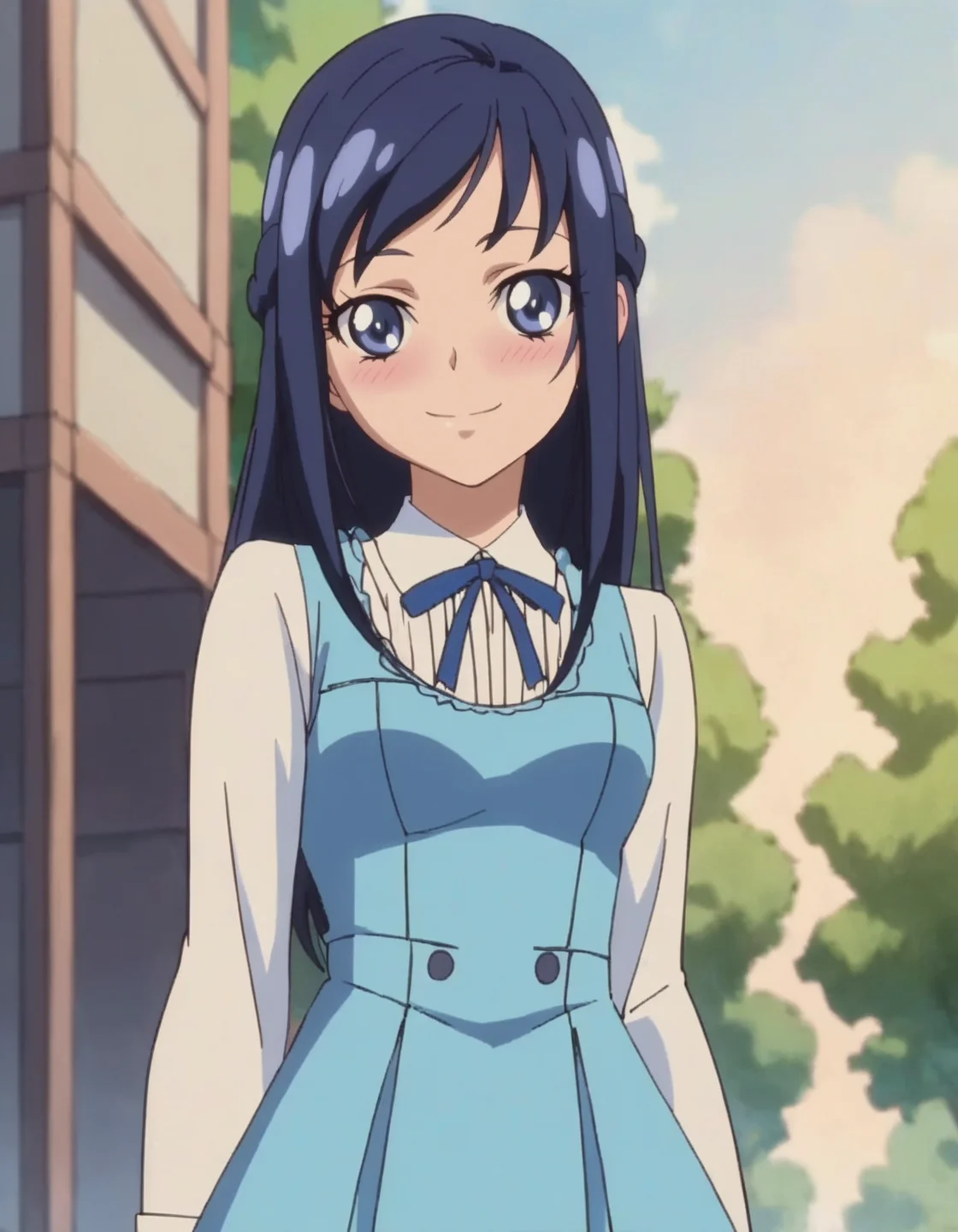 score_9, score_8_up, score_7_up, anime screencap, solo, 1girl, hishikawarikka, smile, dress, looking at viewer, shirt, ribbon,cowboy shot,medium breasts,blush,<lora:hishikawarikka:0.8>