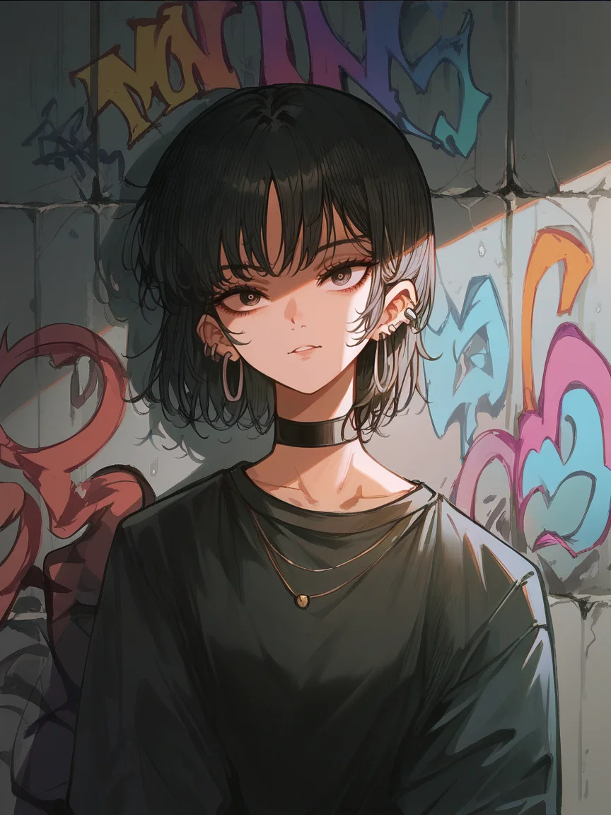 score_9, score_8_up, score_7_up, score_6_up, score_5_up, <lora:JohnKafkaXLP:1> john kafka, 1girl, curvy, colourful, graffiti, portrait,