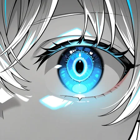 masterpiece, best quality, newest, absurdres, highres, Yukinoshita Yukino, coloured skin, white skin, blue eyes, long hair, close-up, eye focus, glowing, spot color, monochrome, <lora:YahariOreNoSeishunLoveComedy_YukinoshitaYukino_IlluXL:0.9>, glowing, white hair, serious, detailed,