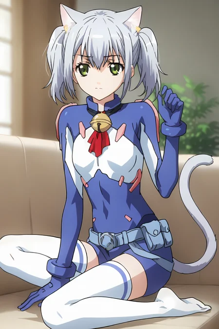 (blue bodysuit belt gloves white thighhighs:1.50), cpc-chaika, short hair, short twintails, bangs, sidelocks, grey hair, hair between eyes, green eyes, cat ears, cat tail, neck bell,
1girl, solo, skinny, (source_anime, score_9, score_8_up, score_8, score_7_up), score_7, score_6_up, score_6, score_5_up, score_5,
(lewd:1.40),
(living room:0.90),
(:1.40), (feet:1.10),
small breasts
<lora:cpc-chaika-V01-000004:0.90>