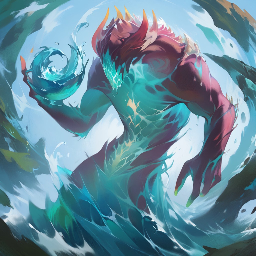score_9, score_8_up, score_7_up, masterpiece, best quality, newest, absurdres, highres, gwentstyle, no humans, monster, water, Livingwave-IL.V1.0
