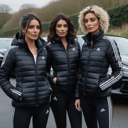 (dark cinematic still, dark vibes) sexy slim skinny group of british 40 year old women ,unique, wearing a unzippedblack adidas_puffer_jacket, unique hair styles, 8k uhd, dslr, high quality, photorealistic, realism, hyperrealism, ((car scene)),
<lora:adidas_puffer_jacket_v1:0.3>