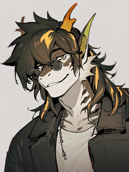anime artwork score_9, score_8_up, score_7_up, lee (arknights),<lora:Mr._Lee_Arknights-000008:1> lee (arknights), leearknights, two-toned hair, black and yellow hair, fish man, head fins, pointy ears, glasses, furry, furry male, (eastern dragon:0.2),
