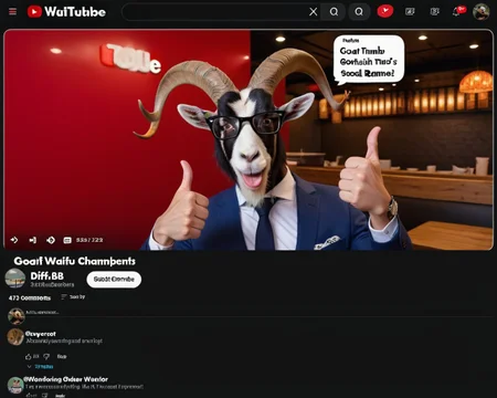 hyperdetailed photography, masterpiece
1goat, goat, Horns, solo, suits, glasses, tie, thumbs up, YouTube, YouTuber
ramen, Restaurants, Food Report, Thumbs Down, Frown
<lora:Video_Sharing_Screen_02:0.8>, video_sharing_screen, chat log, english text, fake screenshot
