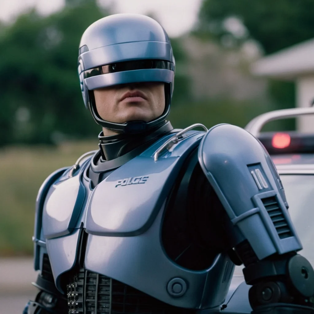 cinematic film still of <lora:RoboCop 1987:1>
RoboCop 1987 a man in a helmet and a police car, shallow depth of field, vignette, highly detailed, high budget, bokeh, cinemascope, moody, epic, gorgeous, film grain, grainy