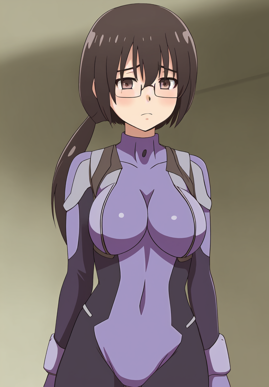 <lora:Yun-hua_Lu:0.6>, Yun-hua_Lu, 1girl, solo, bodysuit, shy pose, sad, glasses,