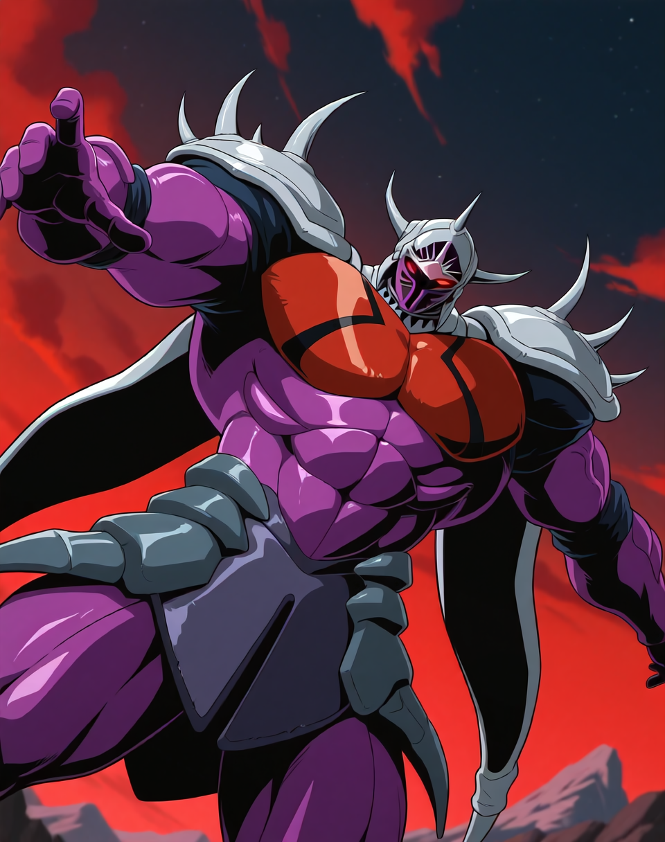 <lora:Lanacuras_(Shinzo)_(Illustrious)_(AD):1> Lanacuras, muscular, Shinzo, 
exterior, vivid anime dark sky with black clouds, mountains, nature, end of the world background, red and green clouds in the sky, fighting, 
dynamic action, dutch angle, cowboy shot, detailed face, detailed eyes, glowing red eyes, 
hyper muscular, end boss, large wide rounded protruding pecs, bulging muscles, large rounded muscular shoulders, large biceps, large thighs, abs, red pecs, perfect hands, peak physical conditioning, pinnacle of manly perfection, perfect physique, veiny muscles, commanding oppressive presence, 
BREAK: very awe, aesthetically pleasing, masterpiece, best quality, amazing quality, very aesthetic, perfect depth of field shot, 
BREAK: lazympos, lazypos (2),