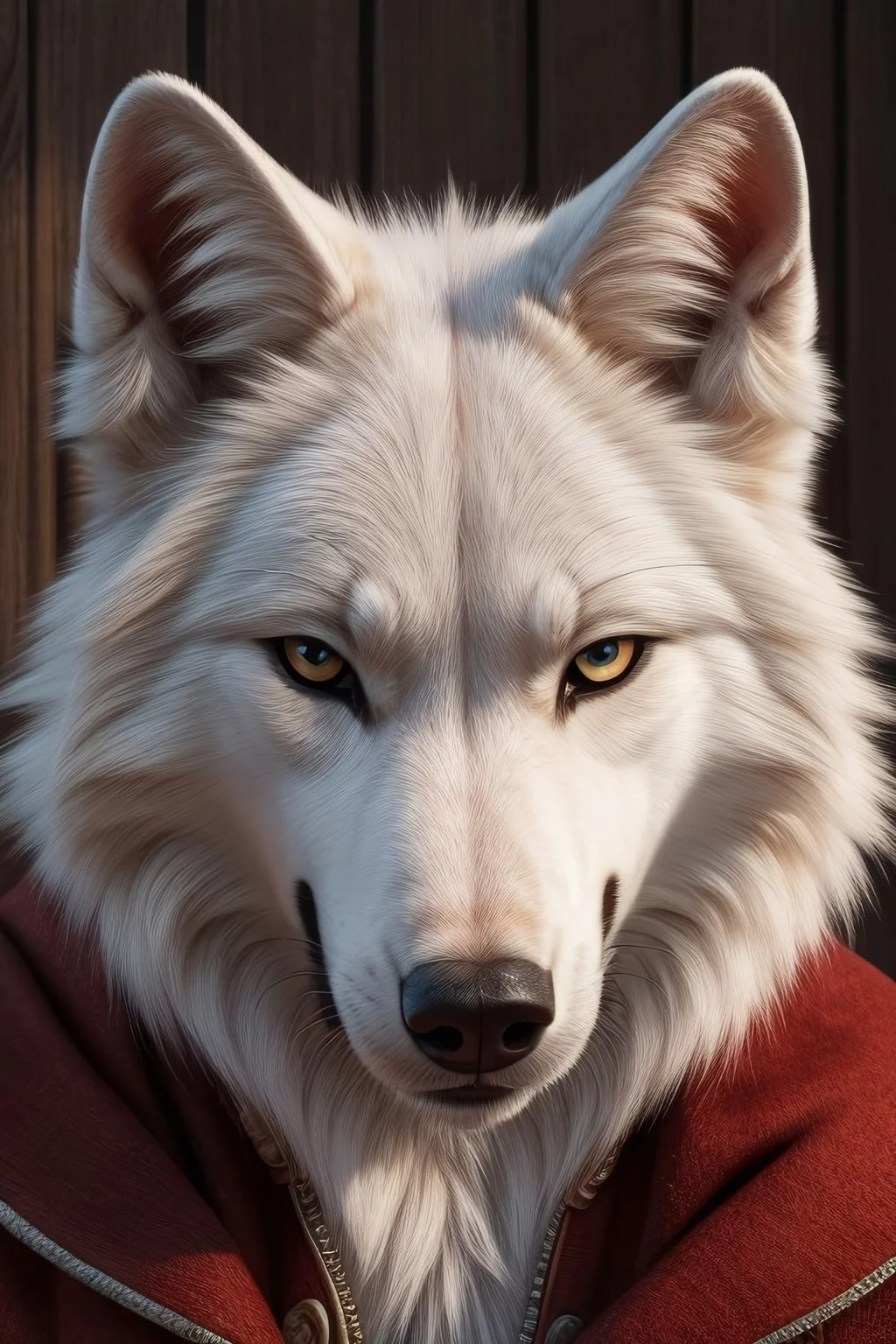 White wolf Looking at the viewer.