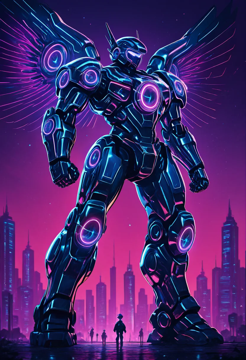 masterpiece, best quality, D1sc0Pnk, mecha, wings, <lora:DiscoPunk_IXL:1.0>,