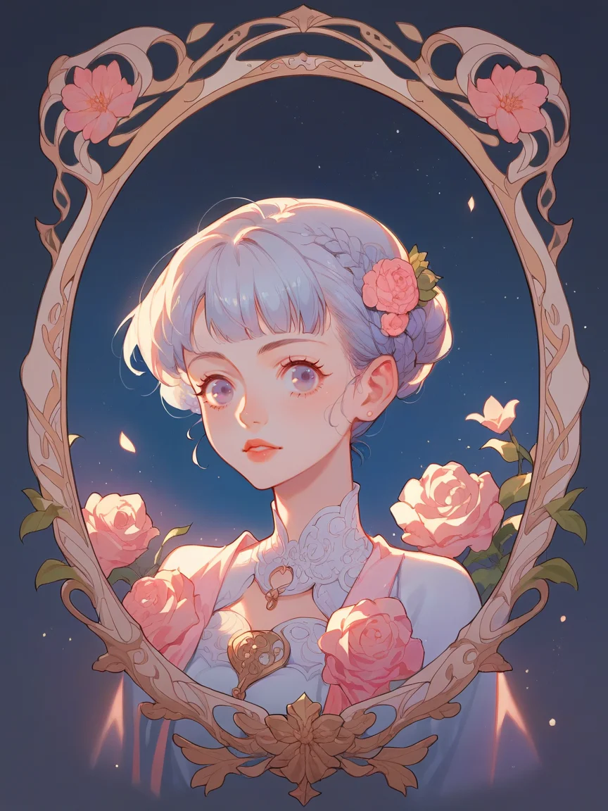 source_anime, score_9, score_8_up, score_7_up, score_6_up, score_5_up, <lora:rdjXLP:0.8> rdj, light particles, 1girl, night sky, curvy, flower, tarot, portrait,