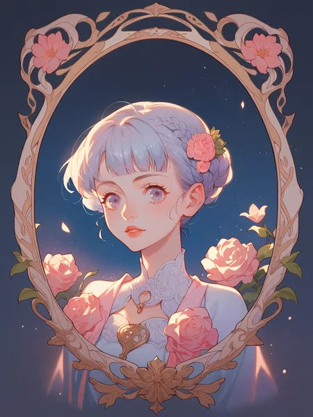 source_anime, score_9, score_8_up, score_7_up, score_6_up, score_5_up,  <lora:rdjXLP:0.8> rdj, light particles, 1girl, night sky, curvy, flower, tarot, portrait,