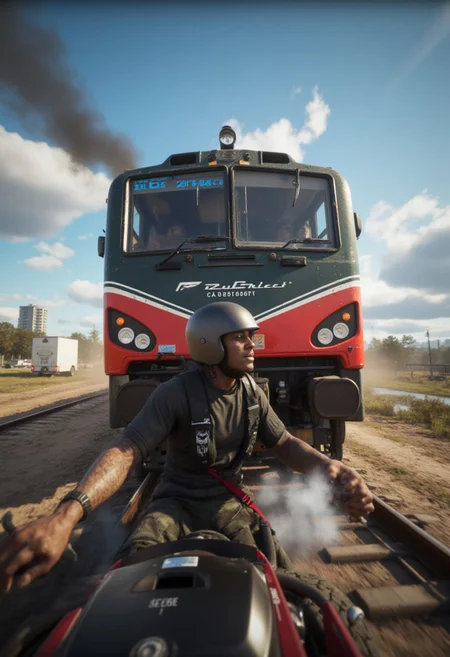 Hijack a high-speed train transporting valuable cargo. Fight through security forces and escape on motorcycles.
, aidmagta6,
detailmaximizer
,midjourneyv6.1,aidmaHyperrealism