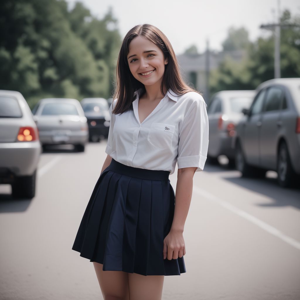 score_9, score_8_up, score_7_up, female student at school, wearing skirt, wearing blouse, futanari, futent, photorealism, realistic photograph, depth of field, shy smile, looking downwards