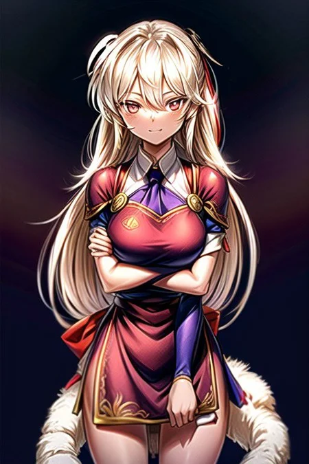 best quality 1girl Setsun4 solo long hair, (night time) forest background black hair very long hair purple eyes multicolored hair armor, small, (fur trim) (medium body),<lora:EMS-179-EMS:0.800000>,<lora:EMS-293862-EMS:0.800000> bow, hair_bow, hair_tubes, red_bow, brown_hair, long_hair, bangs, ascot, frilled_bow, yellow_ascot, blush, smile, hair_between_eyes, athletic, armor, miko, ,(((intricate outfit,intricate clothes,embroidered outfit,ornate outfit,embroidered clothes,ornate clothes))), strengthmda, crossed arms,