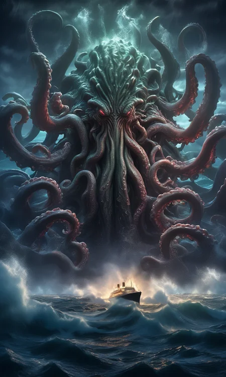 <lora:SDXL_Sacred_beast:0.8>, Hyperrealistic art,BJ_Sacred_beast, Cthulhu,abyssal,no_humans,ocean liner,cinematic lighting,strong contrast,high level of detail,Best quality,masterpiece,
Extremely high-resolution details, photographic, realism pushed to extreme, fine texture, incredibly lifelike,