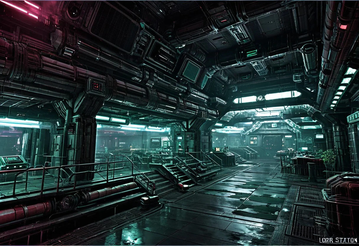 Science Fiction, scenery, space station, dirty, smoke, fog, indoors, neon lights
<lora:Sci-fi_Space_Stations:0.8>