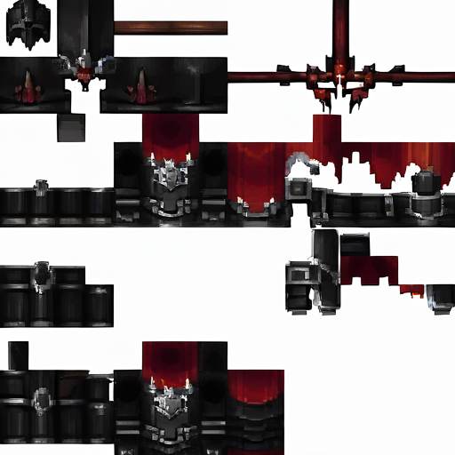 <lora:MinecraftArmor_Pony_3:1> MinecraftArmor, no_human, armor texture layer, white background, texture map, red and black armor with dragons horns, no particles