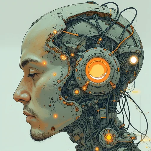 a man with a futuristic head and a futuristic machine