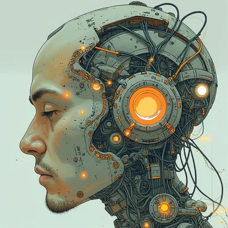 a man with a futuristic head and a futuristic machine